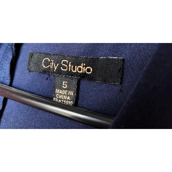 2/$15 City Studio Navy Dress with Floral Skirt, 3/4 sleeve, Size 5, - Picture 2 of 5